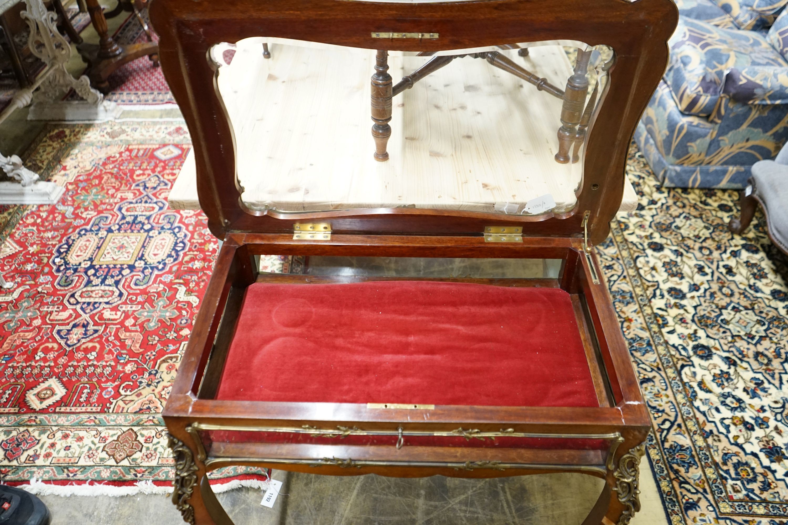 A reproduction gilt metal mounted kingwood vitrine, width 76cm, depth 48cm, height 76cm